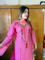 Women's Karchupi Three Piece, AC Cotton with Butter Silk Salwar