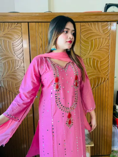 Karchupi AC Cotton Three Piece with Chiffon Georgette Orna