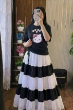 Pure Cotton T-Shirt and Georgette Skirt Set, Free Size up to 44