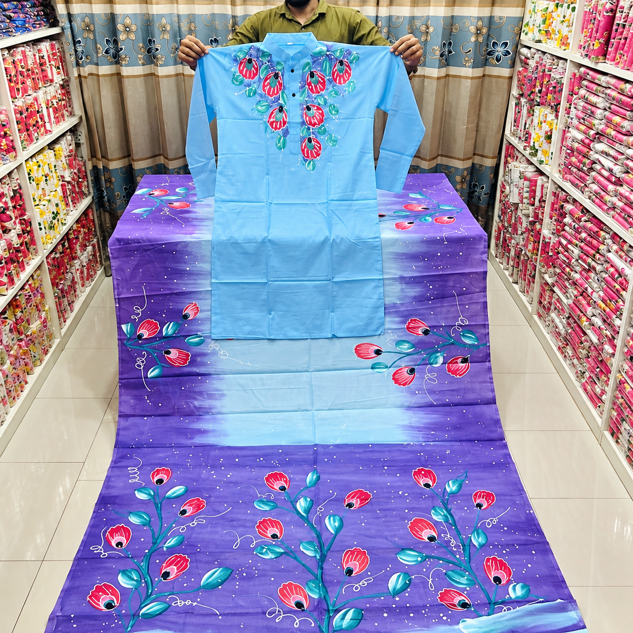Attractive Hand-Painted Couple Set (Saree and Panjabi)