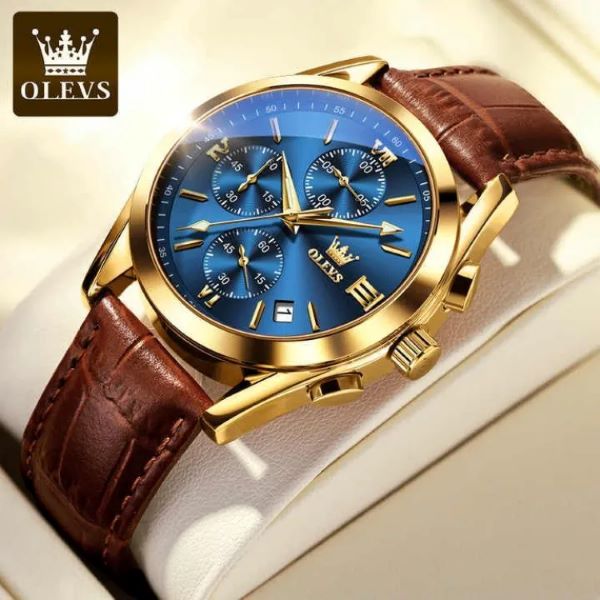OLEVS 2872 Men Waterproof Watch Luxury Brand Date Sport Leather Luminous Clock
