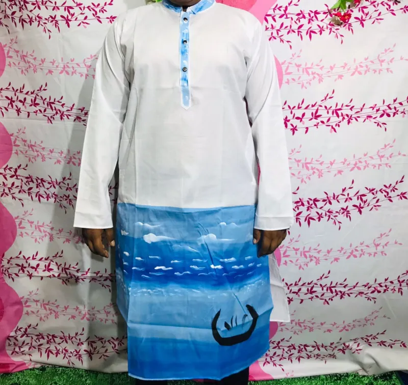 Men's Hand Printed Silk Panjabi, Five Sizes from 38 to 46