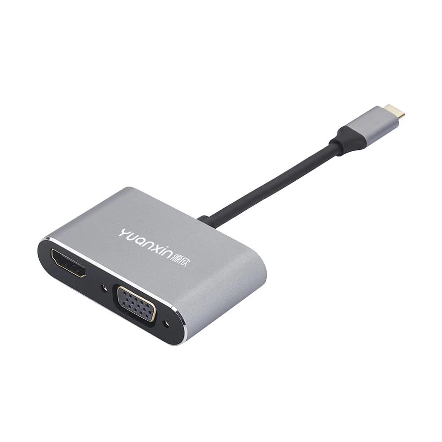 Yuanxin X-3510 Type-C Male to HDMI & VGA Female Black Converter