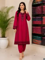 Linen Full Body Embroidery Two Piece Set, M to XXL