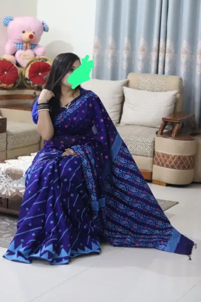 Women's Half Silk Saree, Hand and Screen Printed, 12 Haath