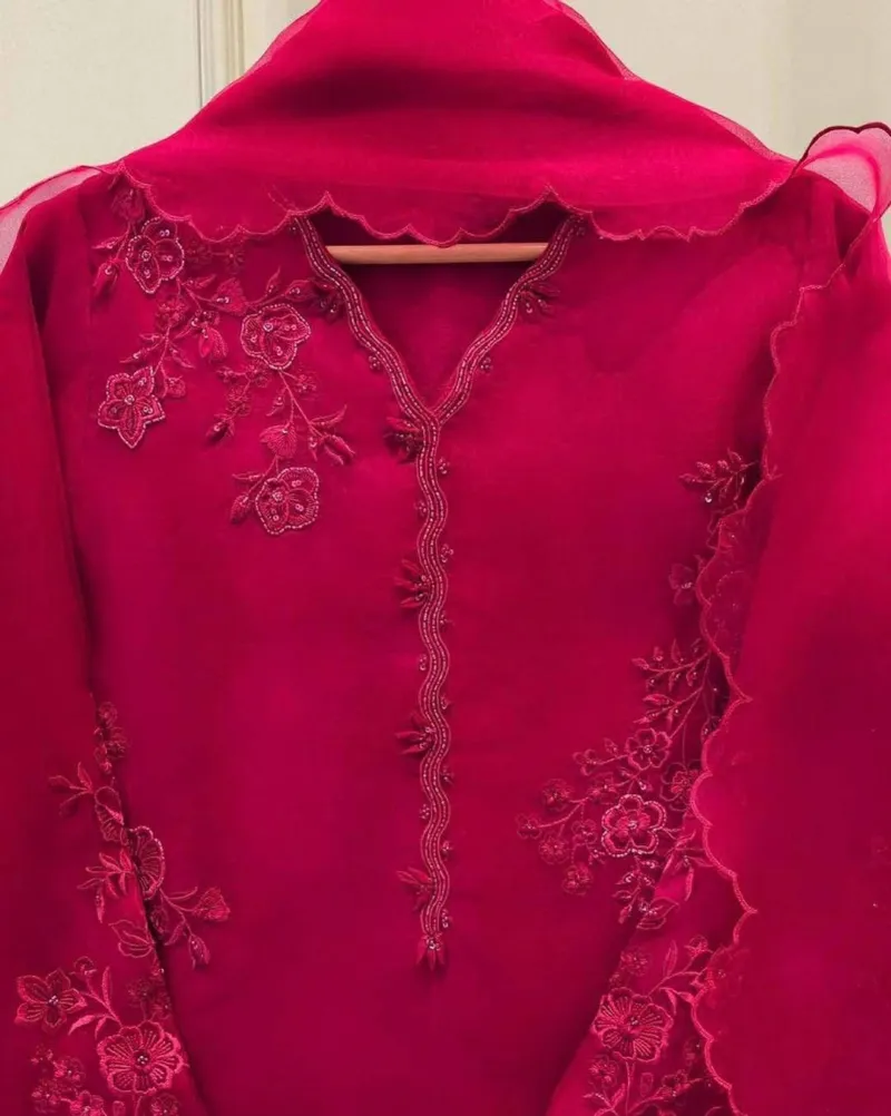Women's Embroidered Fine Cotton Dress Set with Pant, Sizes 36 to 46