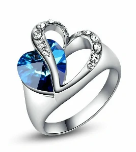 Blue Heart Finger Ring- Silver and Blue