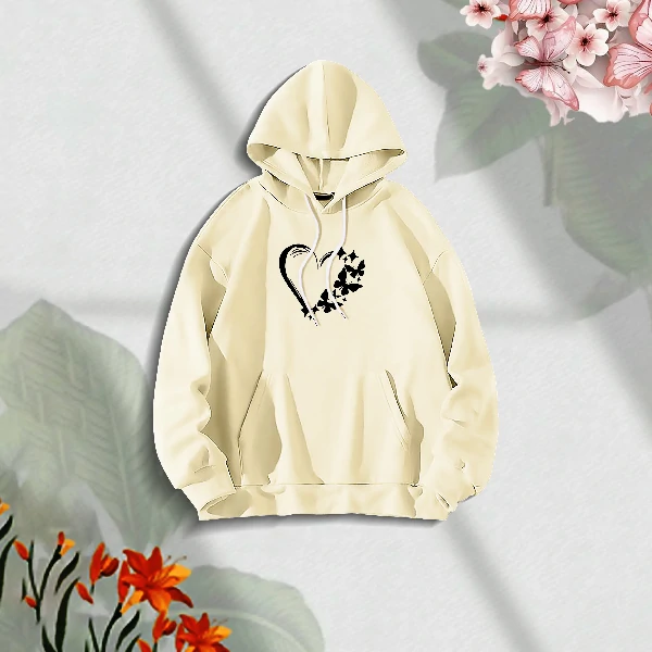 Premium Comfortable Stylish (Love Butterflies-Off white) Ladies winter hoodie