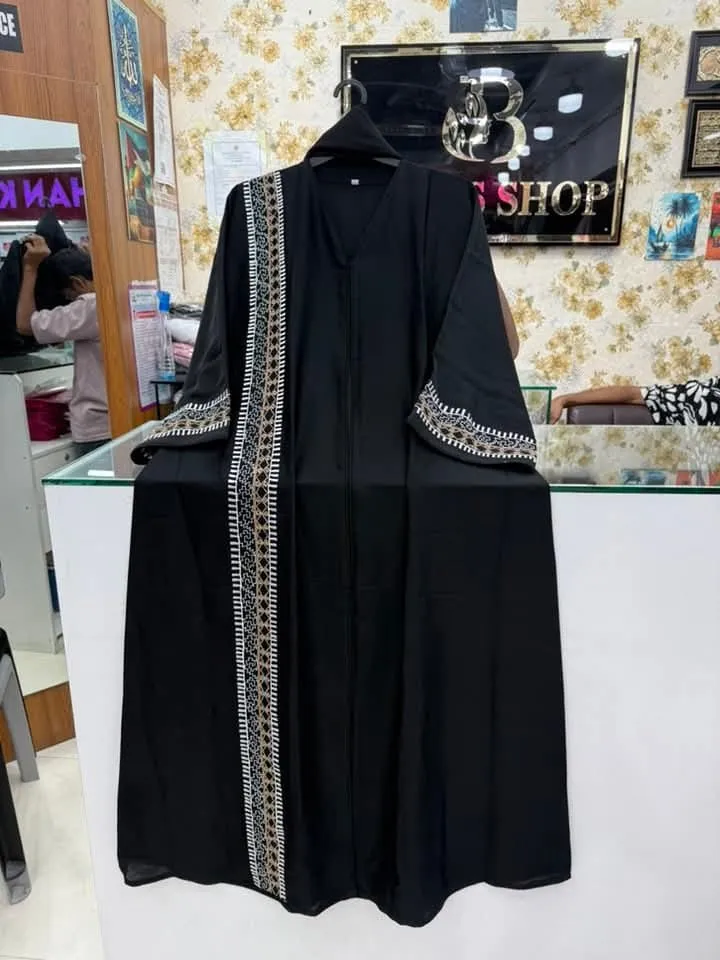 Embroidered Zoom Fabric Abaya with Cherry Fabric Hijab
