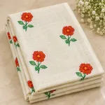Off-White Cotton Saree with Red & Orange Floral Embroidery