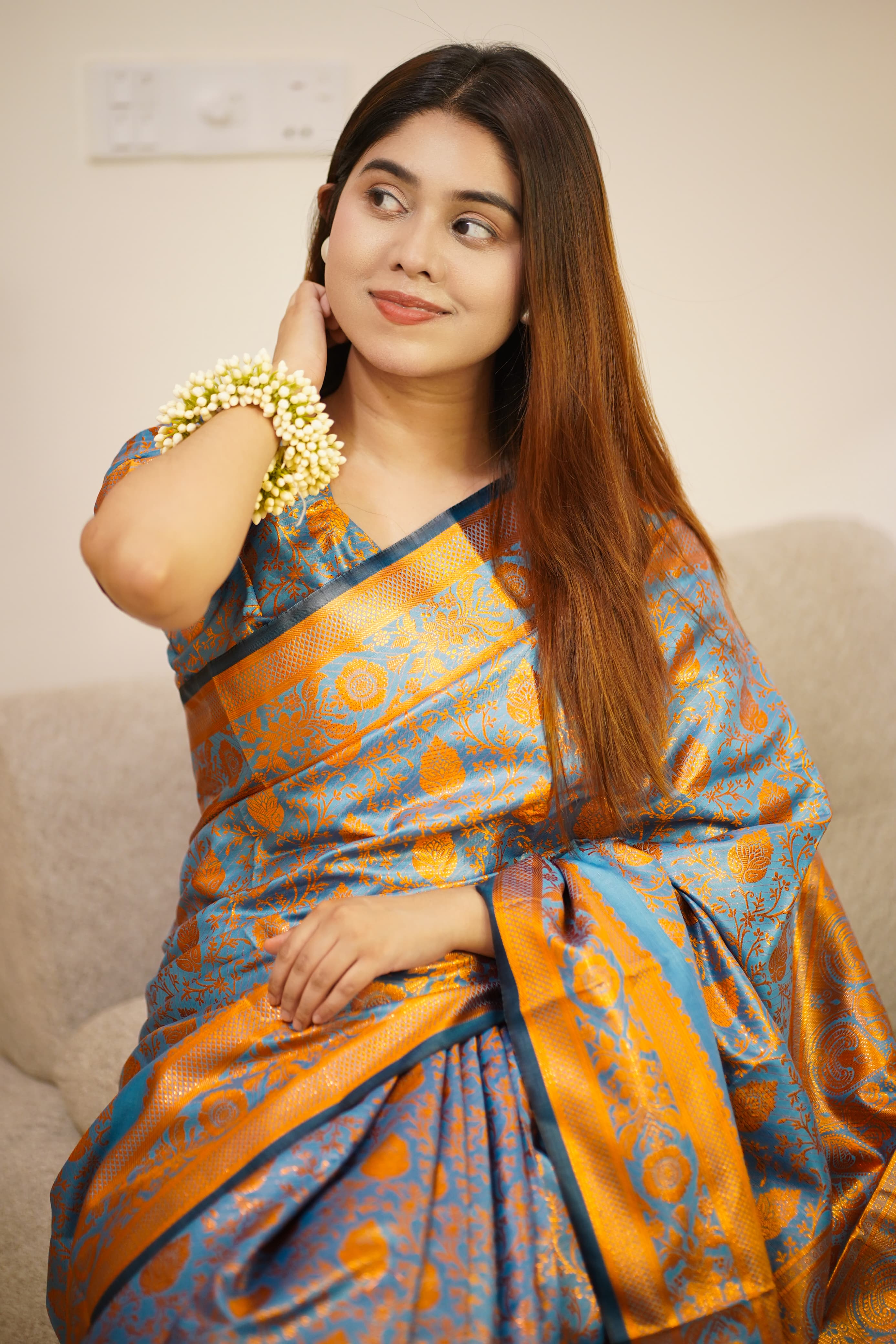 Zari Work Kanjivaram Saree with Blouse Piece, 3 Colour Choices