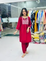 Women's Embroidered Silk Two Piece, Free Size 32 to 42