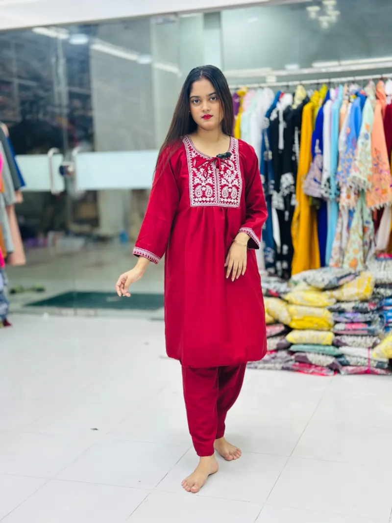 Women's Embroidered Silk Two Piece, Free Size 32 to 42