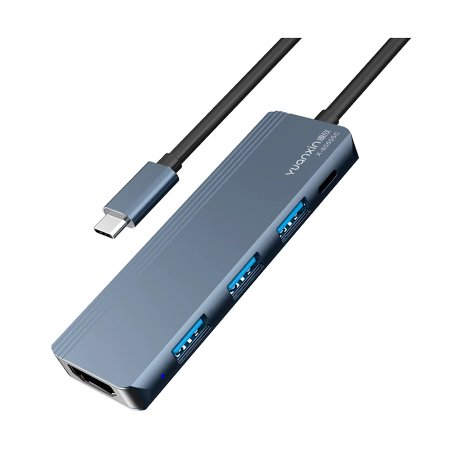 Yuanxin X-80505C Type-C to HDMI, Tri USB & PD Converter Silver