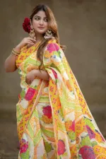 Women's Half Silk Saree with Screen Print Work, No Blouse Piece