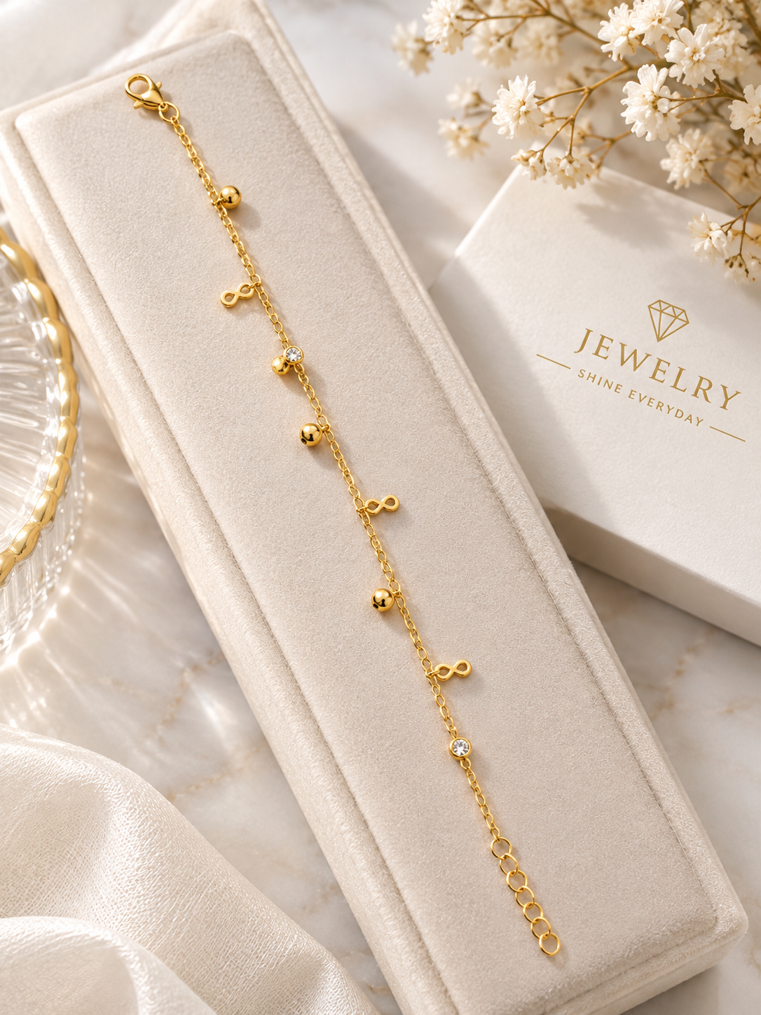 Anti-tarnish Golden Infinity and Metallic Charm Bracelet