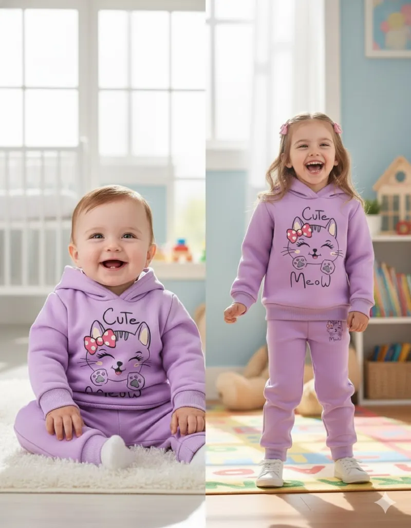 Unisex Kids Hoodie and Pant Set, One Side Brush, 6 Colour Choices