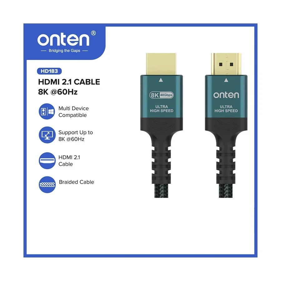 Onten OTN-HD183 HDMI 2.1 Male to Male 2 Meter 8K Cable Black