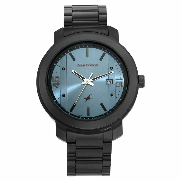 Fastrack NR3246NM01 Bare Basics Quartz Analog with Date Blue Dial Stainless Steel Strap Watch