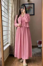 Georgette Two Piece Smocked Gown Set, Free Size up to 42
