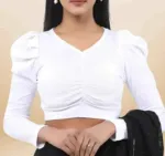 Knit Fabric Crop Top Blouse, Slim Fit, 4 Colour Choices