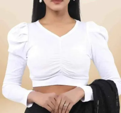 Slim Fit Knit Crop Top Blouse for Saree, Jeans or Skirt