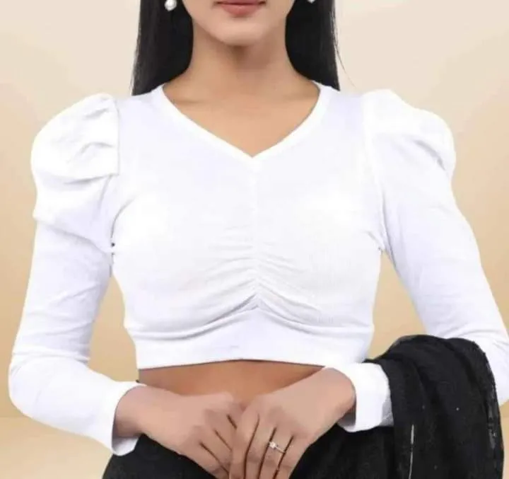 Knit Fabric Crop Top Blouse, Slim Fit, 4 Colour Choices