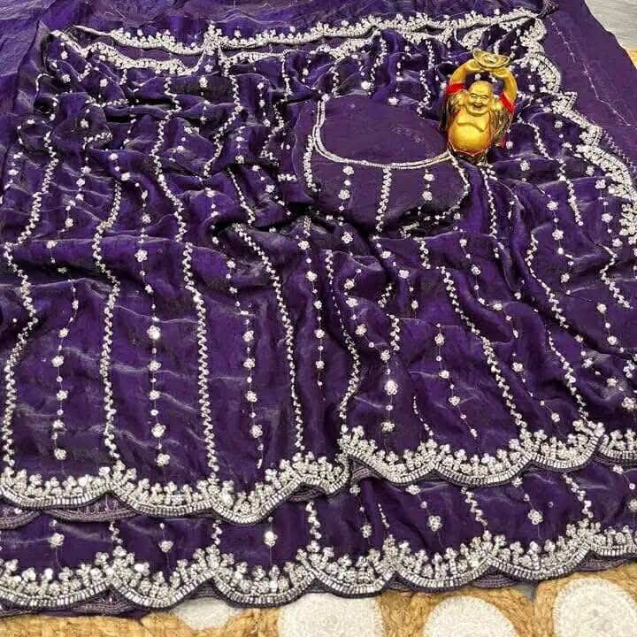 Glossy Fabric Embroidered Saree with Sequin Work and Blouse Piece