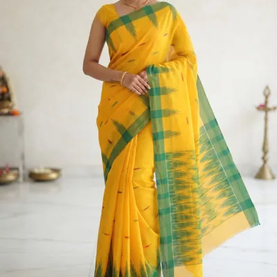 Sylheti Handloom Cotton Manipuri Saree with Shiuli Flower Motif