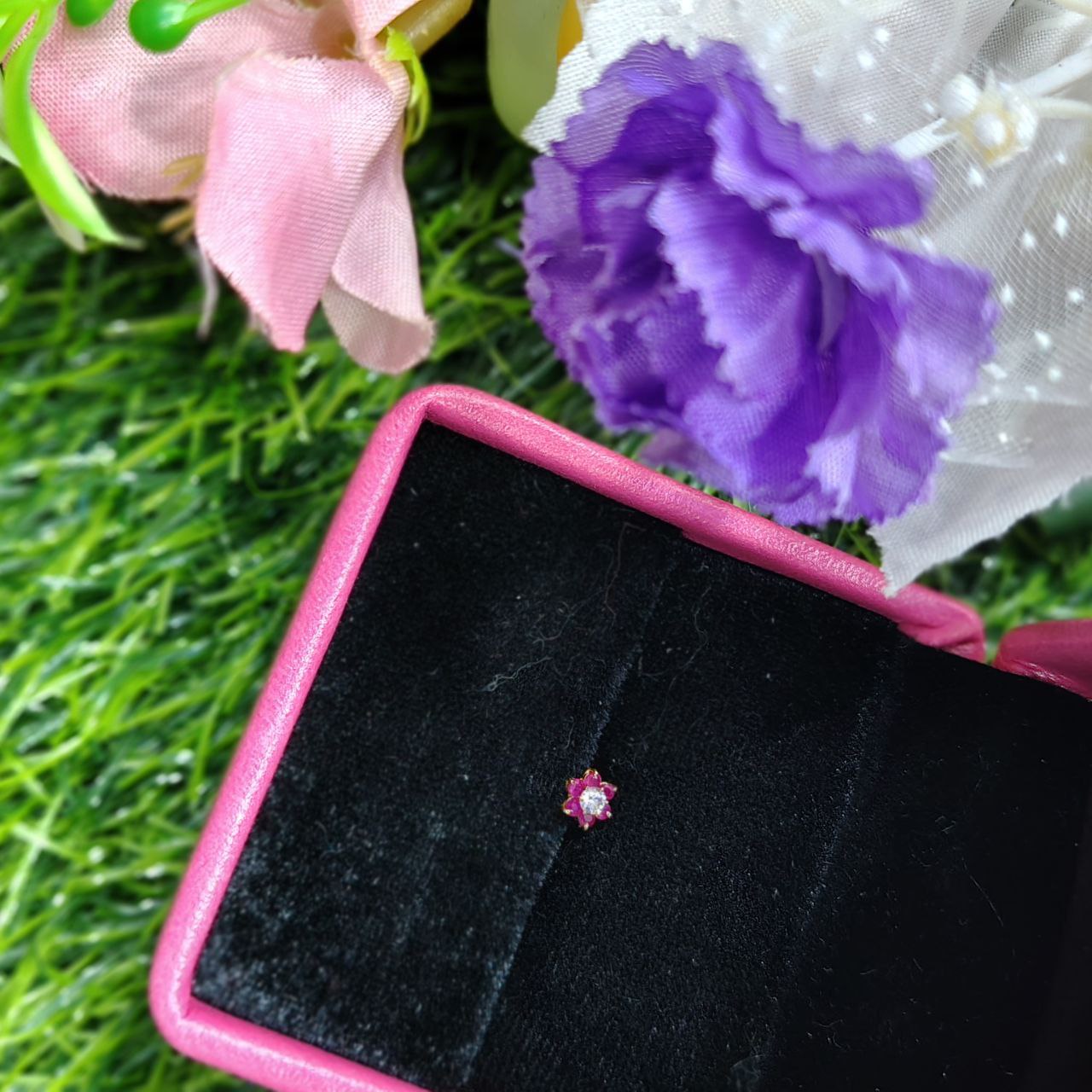 Traditional Gold SevenStone Mossanite  Nose Pin -7 Mm (With gift box)