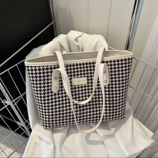 Women's Check Pattern Tote Bag with Zipper, 6 Colours