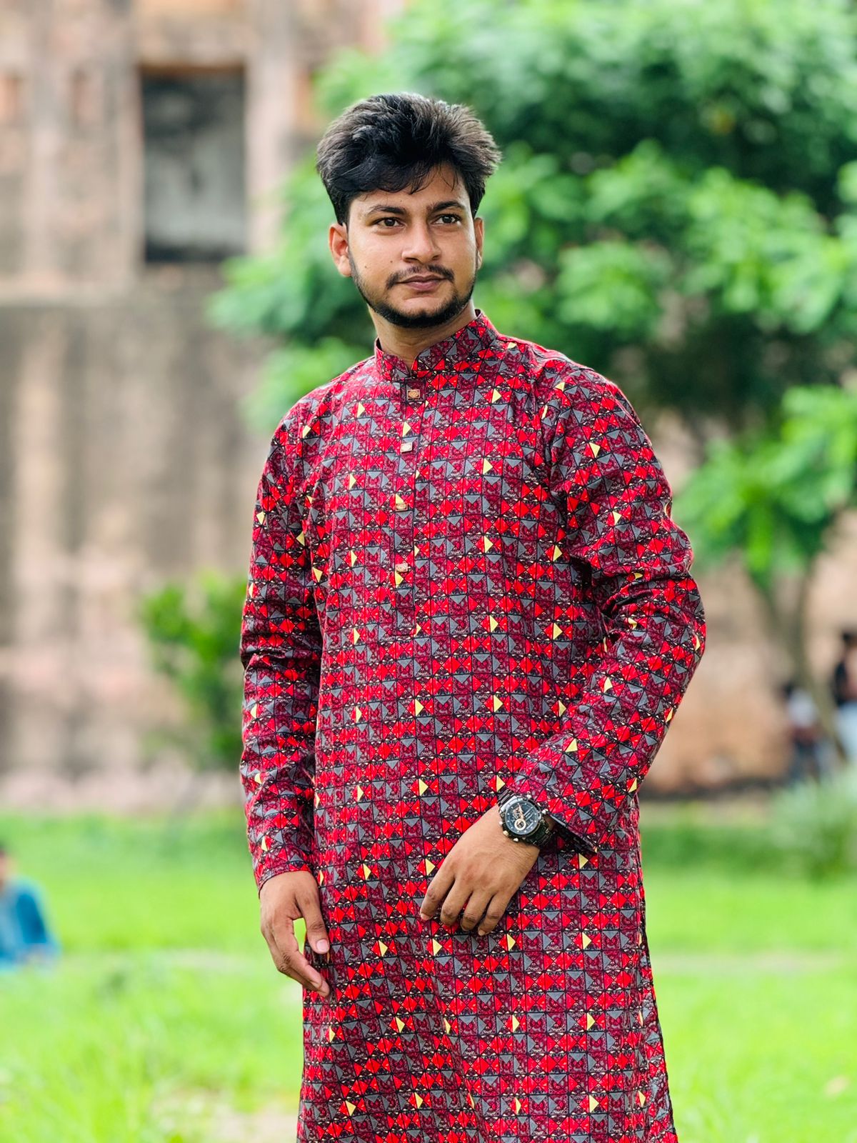 Men's Snap Button Cotton Print Panjabi, Sizes 40 to 44