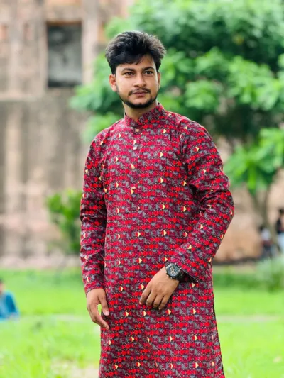 Men's Snap Button Cotton Print Panjabi, Sizes 40 to 44
