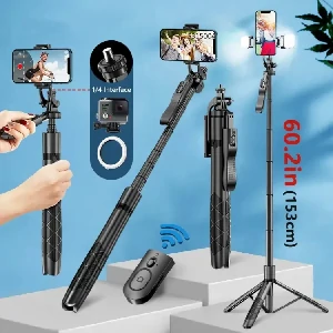 K28 Long Selfie Stick Tripod Stand With LED Light & Remote Shutter for Smartphones