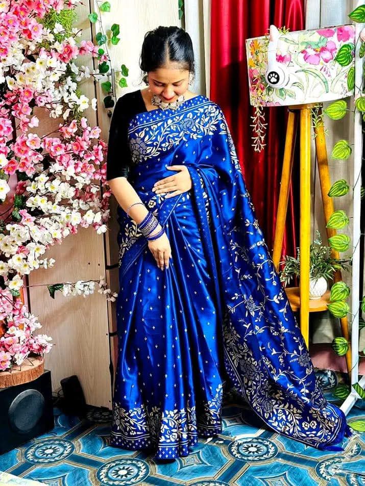 Silk Saree in Skin Print Design, Blouse Piece Included, 6 Colours