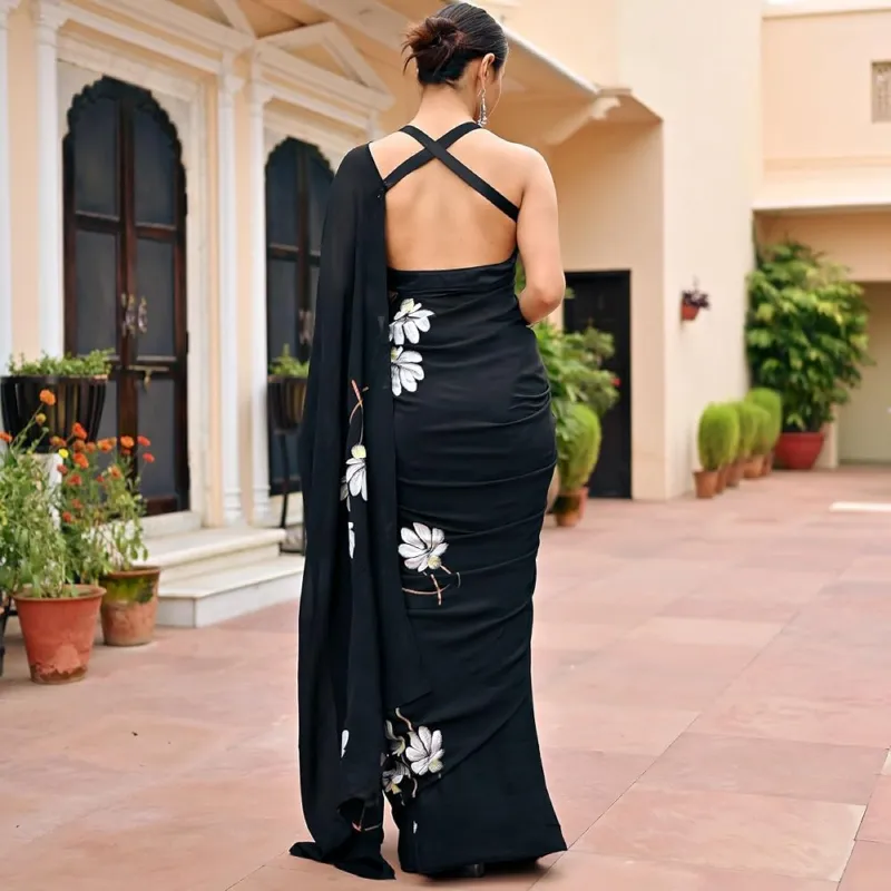 Hand Print Semi Muslin Saree with Blouse Piece