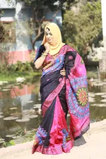 Half Silk Hand Printed Saree for Women, 12 Haath Length