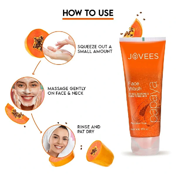 Jovees Herbal Papaya Face Wash for Young Glowing & Even Toned Skin (120ml)