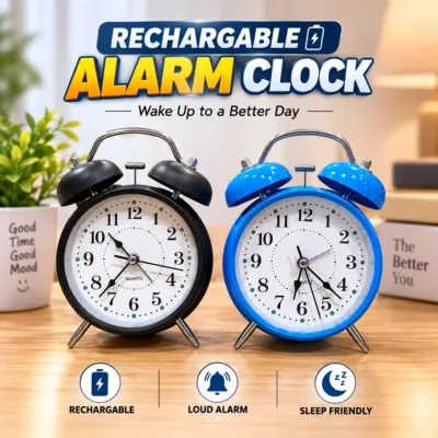 Rechargeable Twin Bell Alarm Clock with Night Light