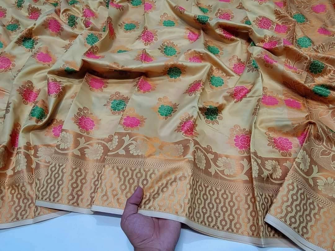 Weaver-Made Silk Katan Banarasi Saree, Saree Only, 6 Colours