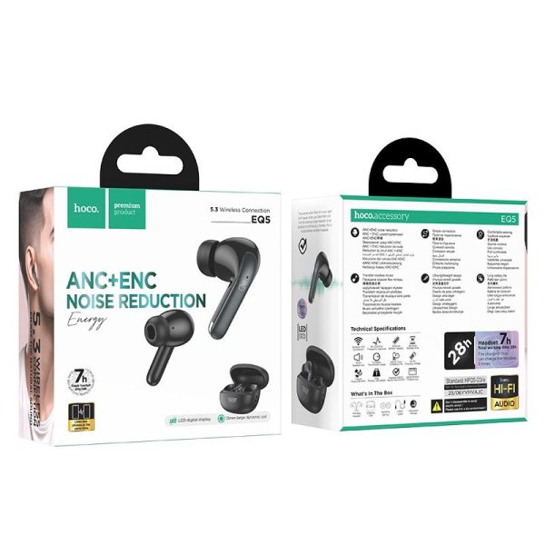 HOCO EQ5 ANC+ENC Bluetooth 5.3 Wireless Earphone – Black Color