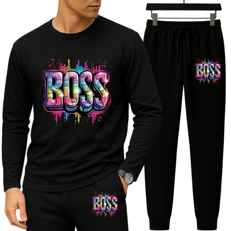 Men's Drop Shoulder Long Sleeve Set, 190 to 200 GSM Pure Cotton