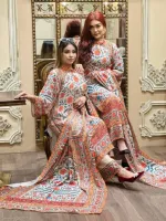 Dubai Silk Digital Print Three Piece with Butter Silk Salwar