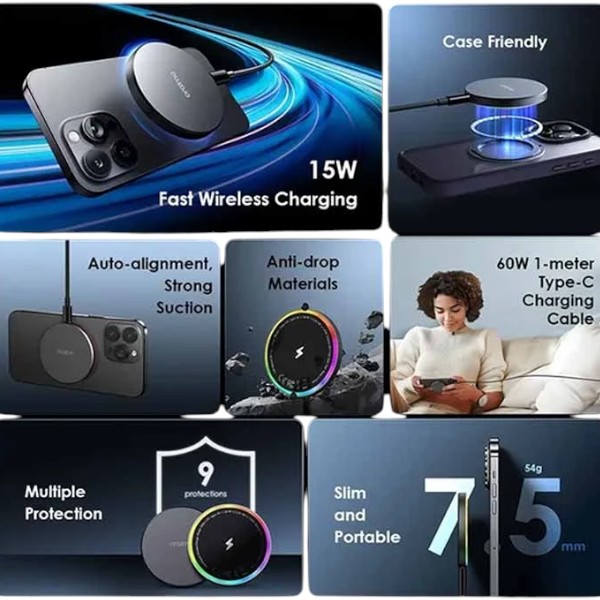 Oraimo PowerDock 15W Black Magnetic Wireless Charger