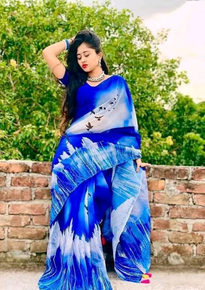 Chanderi Silk Saree with Star Flower Digital Print, 3 Colours