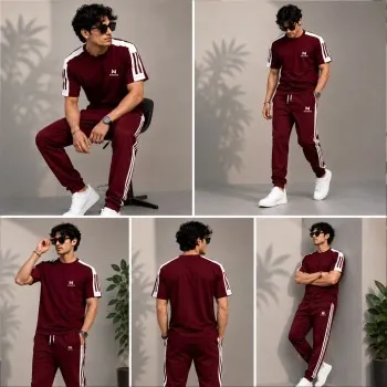 Men's Summer Tracksuit Set, PP Fabric T-Shirt and Trouser, 4 Colours