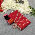 Premium Half Silk Jamdani Saree Combo Set - Red