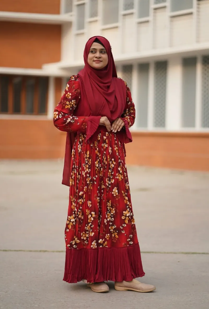 Mousumi Two-Pleat Borka, Brown with Brown Print Combination
