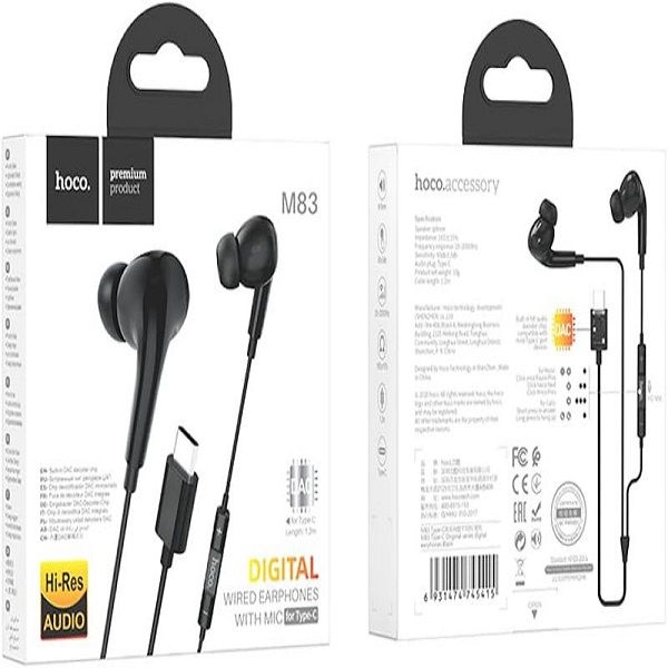 Hoco M83 Original Series Wire-Controlled Digital Earphones With Microphone – Black Color