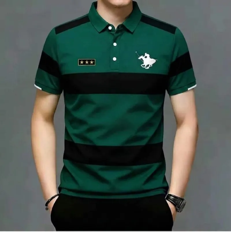 Men's Striped Pique Cotton Polo Shirt, 210 GSM, 4 Colours